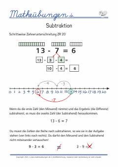 Subtraktion bis 20 Mathe 1. Klasse