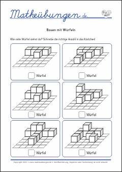 Würfelgebäude Arbeitsblätter Mathe 1. Klasse