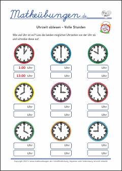 Uhrzeit, Zeitspannen, Zeitdauer, Rechnen mit Uhrzeiten  - Mathe-Übungen