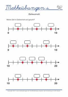Zahlenstrahl bis 20 Übungen 1. Klasse