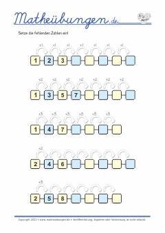 Zahlenfolgen ergänzen Mathe Übungen 1. Klasse