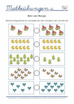Zahlen vergleichen Mathe Übungen 1. Klasse