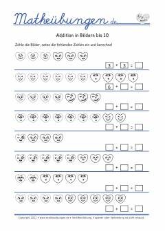 Addition bis 10 Übungen Mathe 1. Klasse