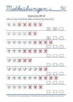 Subtraktion bis 10 Übungen