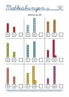 Addition bis 20 Übungen Mathe 1. Klasse