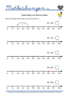 Subtraktion mit Zehnerzahlen - Arbeitsblätter