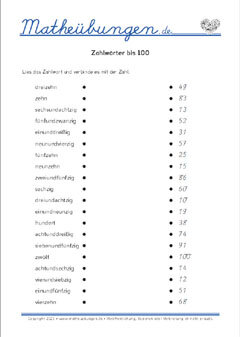Zahlen bis 100 - Arbeitsblätter