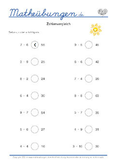 Größer, kleiner oder gleich? - Arbeitsblätter Mathe 2. Klasse
