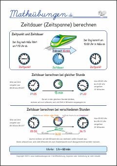Zeidauer / Zeitspanne berechnen Lernposter
