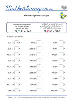 Geldbeträge überschlagen - Mathe Arbeitsblätter 3. Klasse