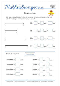 Längen messen und vergleichen - Mathe Arbeitsblätter 3. Klasse