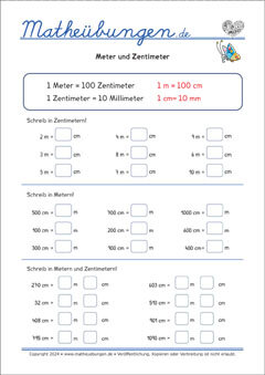 Längen umwandeln - Mathe Arbeitsblätter 3. Klasse