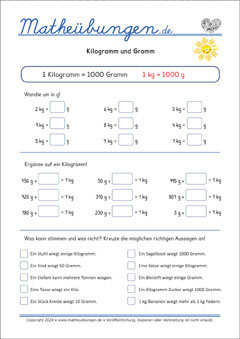 Gewichte umwandeln - Mathe Arbeitsblätter 3. Klasse