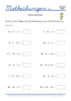 Kettenaufgaben - Arbeitsblätter Mathe 2. Klasse