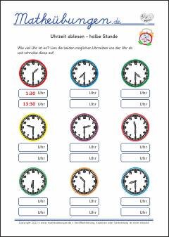 Uhrzeit ablesen Arbeitsblätter 2. Klasse