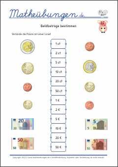 Geldbeträge bestimmen - Arbeitsblätter