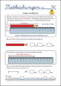 Längen messen - Arbeitsblätter Mathe 2. Klasse