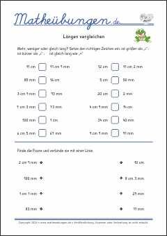 Längen vergleichen - Arbeitsblätter Mathe 2. Klasse 