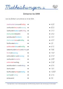 Zahlwörter bis 1000 - Arbeitsblätter