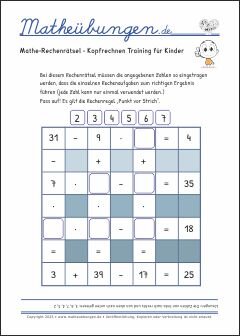 Mathe-Rechenrätsel - Kopfrechnen Training für Kinder Grundschule 3. Klasse