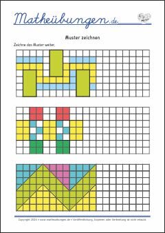 Muster Zeichnen - Mathe Arbeitsblätter Geometrie für 4. Klasse Grundschule