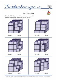 Würfelgebäude und Bauplan - Mathe Arbeitsblätter Geometrie für 4. Klasse Grundschule