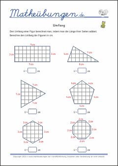 Umfang - Mathe Arbeitsblätter Geometrie für 4. Klasse Grundschule