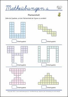 Flächeninhalt - Mathe Arbeitsblätter Geometrie für 4. Klasse Grundschule