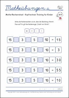 Mathe-Rechenrätsel Mathe-Übungen mit Lösungen 4. Klasse Grundschule