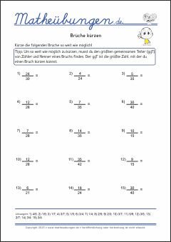 Brüche kürzen - Mathe-Aufgaben mit Lösungen