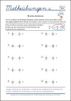 Brüche dividieren - Mathe-Aufgaben mit Lösungen