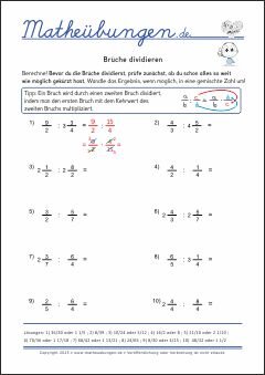 Brüche dividieren - Mathe-Aufgaben mit Lösungen