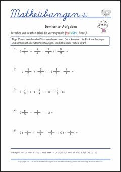 Rechnen mit Brüchen - Gemischte Aufgaben - Mathe-Aufgaben mit Lösungen