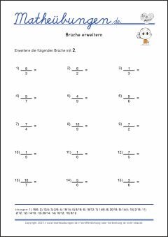 Brüche erweitern - Mathe-Aufgaben mit Lösungen