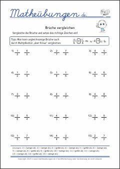 Brüche vergleichen - Mathe-Aufgaben mit Lösungen