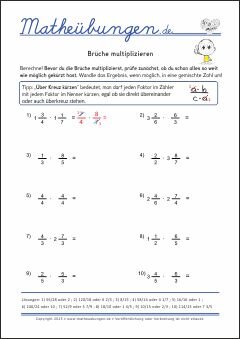 Brüche multiplizieren - Mathe-Aufgaben mit Lösungen