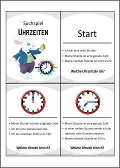 Uhrzeiten-Suchspiel - Paare finden - Zeit Rätsel Lernkarten