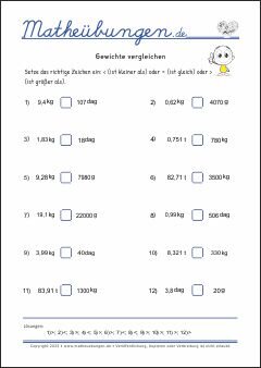 Gewichte vergleichen  - Mathe-Übungen mit Lösungen