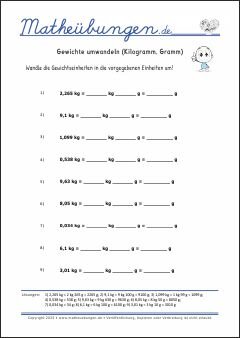 Gewichte umwandeln  - Mathe-Übungen mit Lösungen