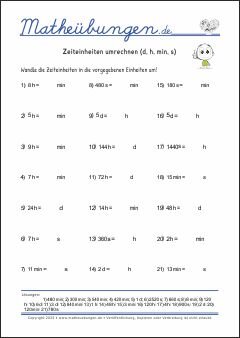 Zeiteinheiten umrechnen (d, h, min, s)  - Mathe-Übungen mit Lösungen