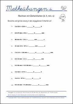 Rechnen mit Zeiteinheiten  - Mathe-Übungen mit Lösungen