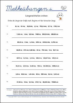 Längeneinheiten ordnen  - Mathe-Übungen mit Lösungen
