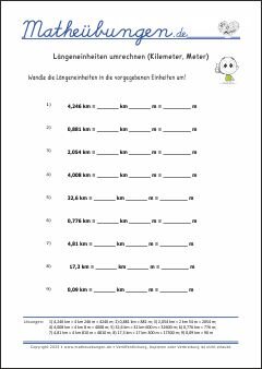 Längeneinheiten umrechnen (Kilometer, Meter)  - Mathe-Übungen mit Lösungen